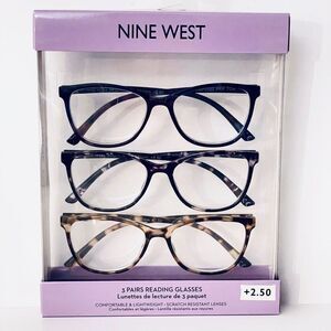 NWT Gorgeous Nine West 3 Pack 2.50 Premium Reading Glasses Black, Brown & Tan